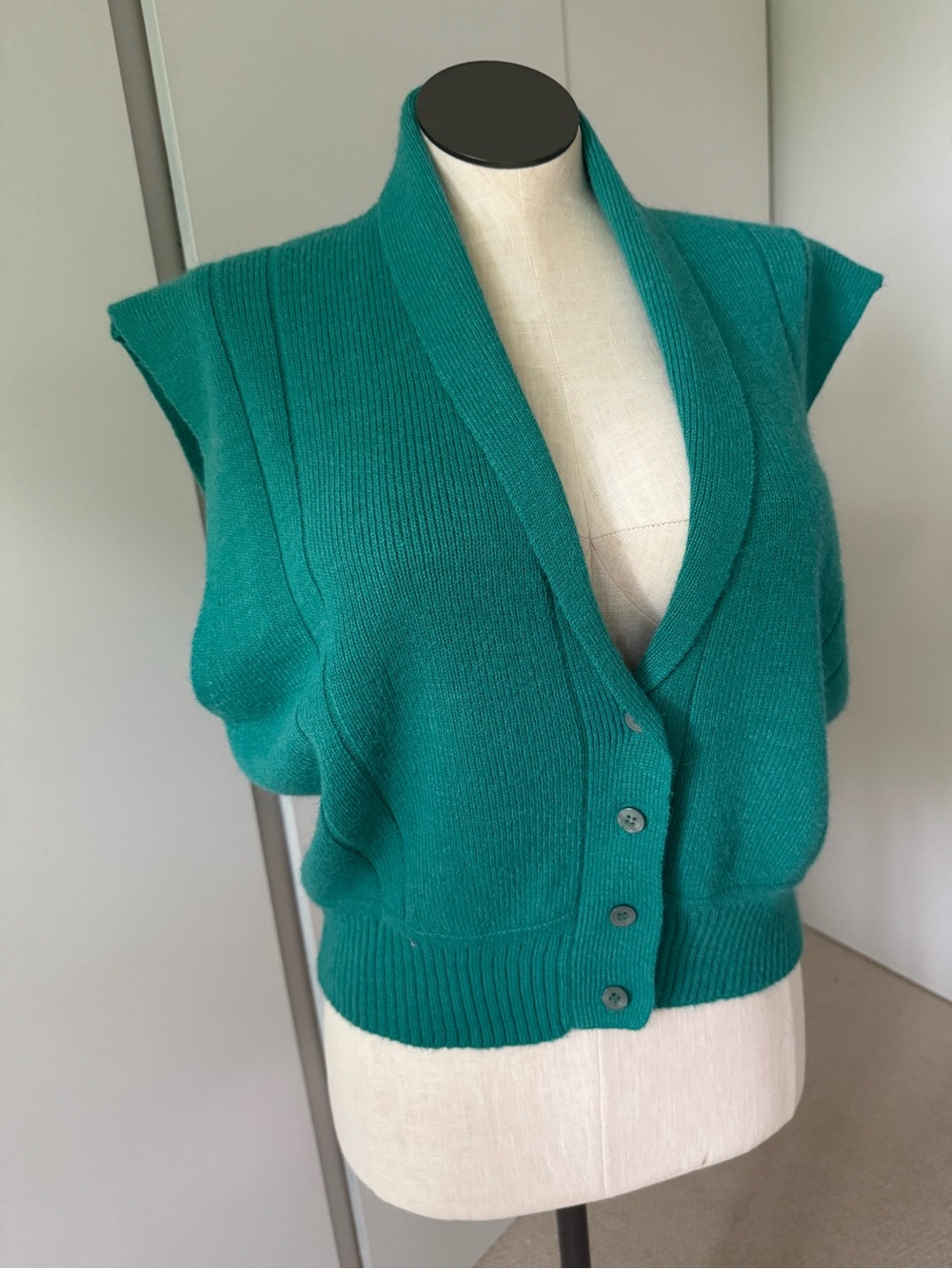 Vintage Green 3 Button Deep V Sweater Vest- XL or  XXL